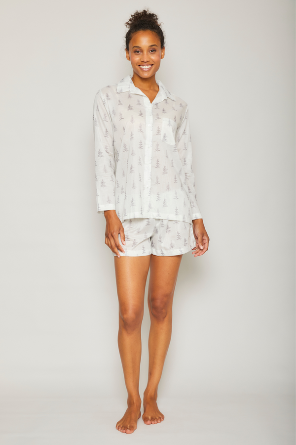 Pour Les Femmes Long Sleeve Short Set In Pine Trees