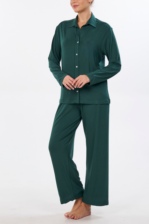 Pour Les Femmes Organic Bamboo Pajama Set - Hunter Green