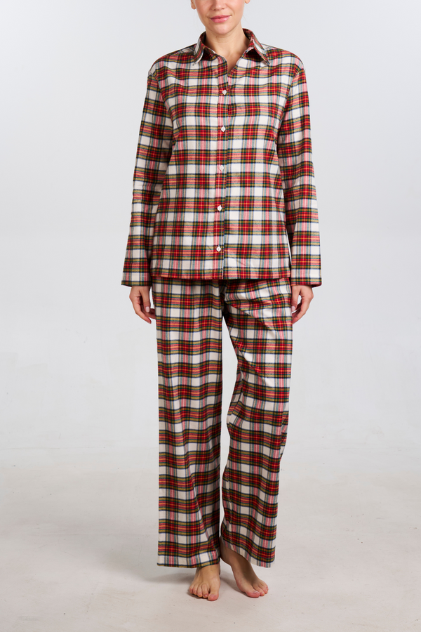 Pour Les Femmes Organic Bamboo Pajama Set - White Plaid