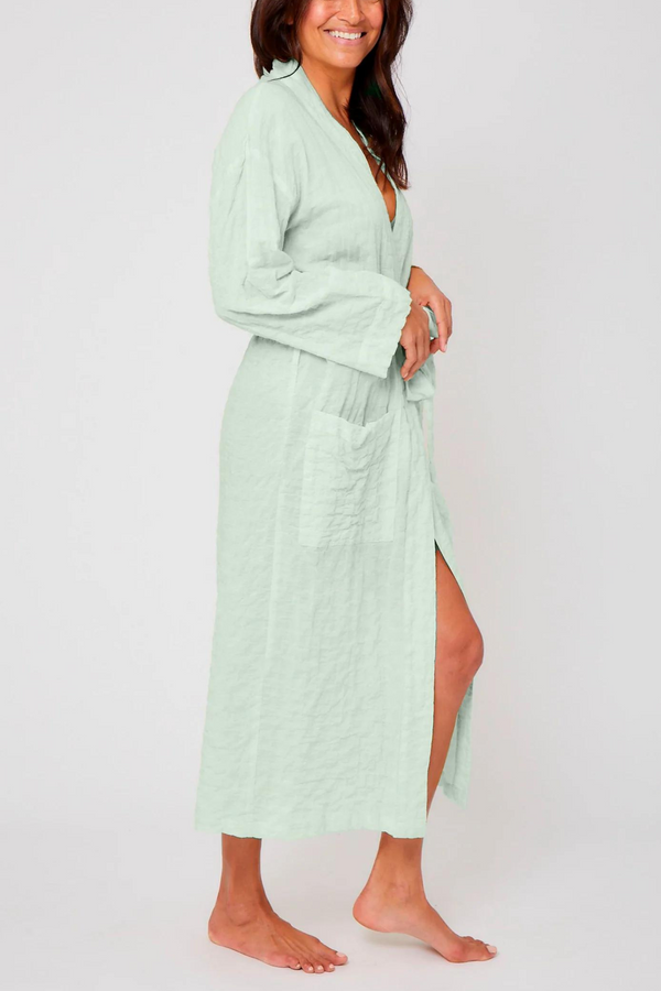 Pour Les Femmes Organic Japanese Cotton Long Robe - Celadon