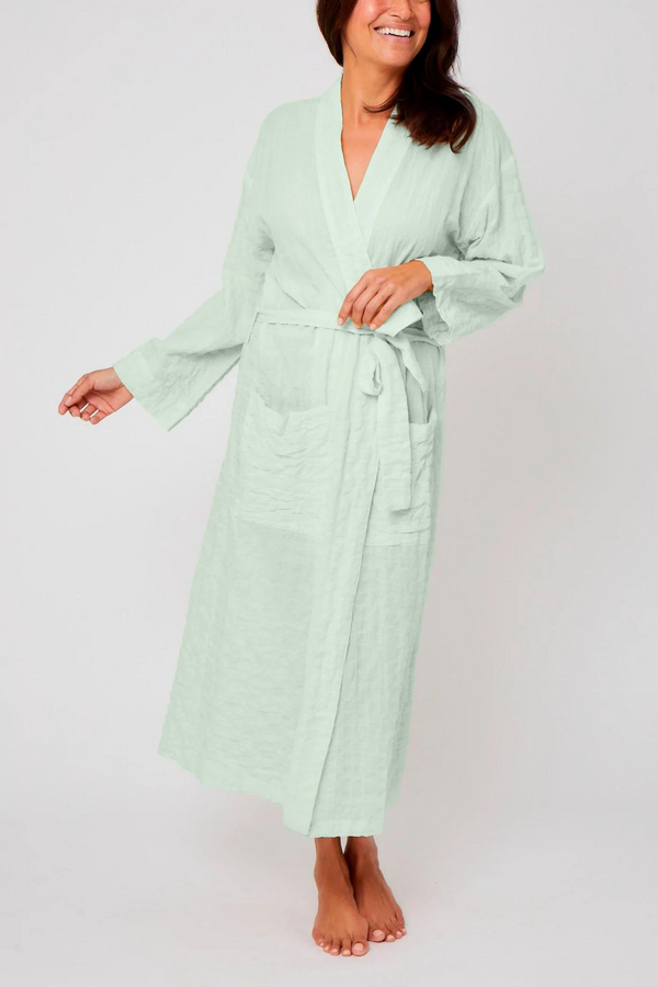 pour les femmes Organic Japanese Cotton Long Robe - Celadon