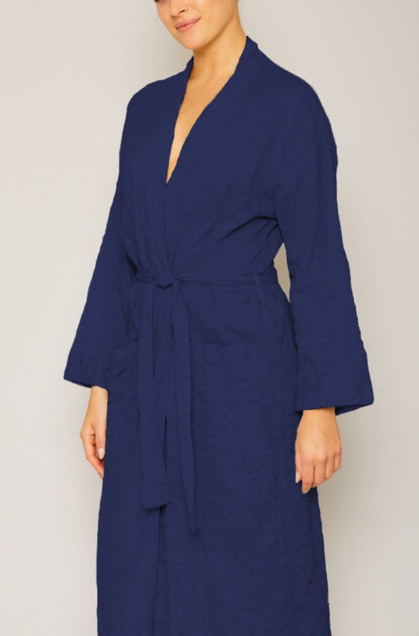 Pour Les Femmes Organic Japanese Cotton Long Robe - Navy
