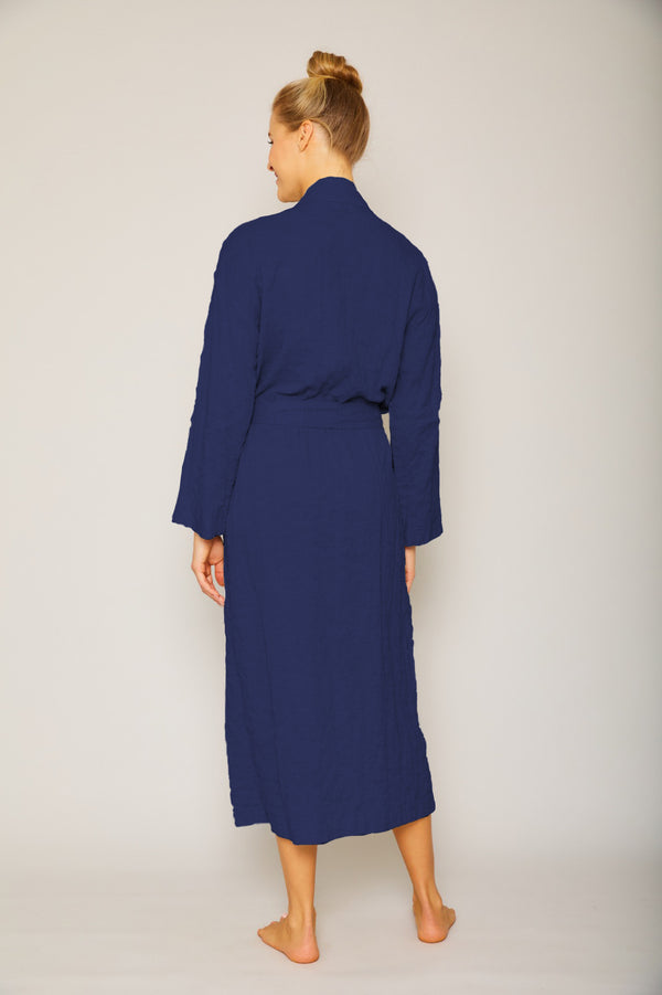 Pour Les Femmes Organic Japanese Cotton Long Robe - Navy