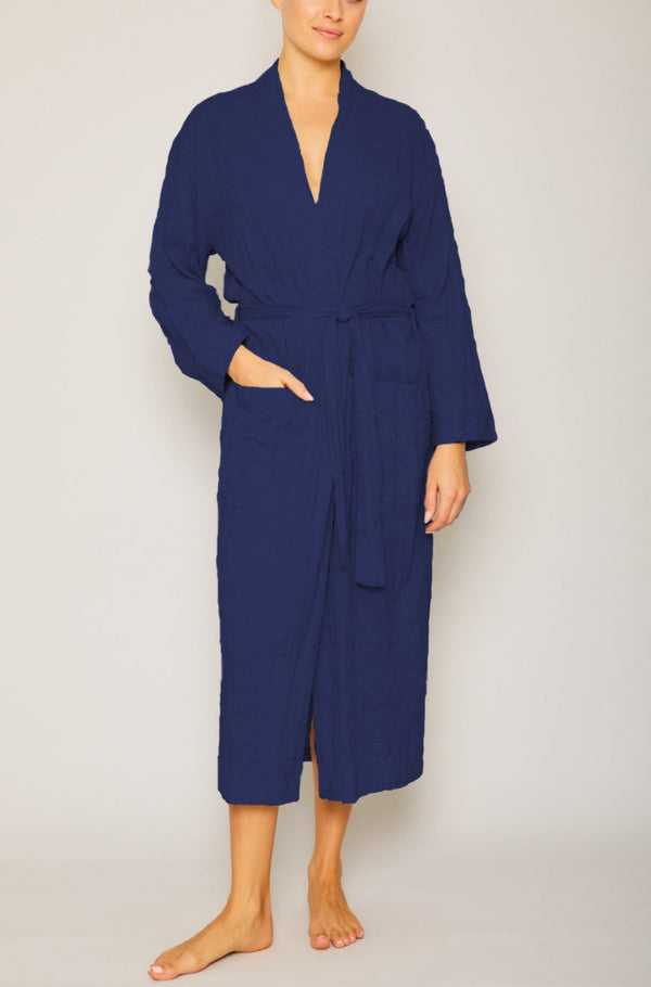 pour les femmes Organic Japanese Cotton Long Robe - Navy