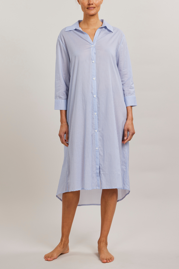 Pour Les Femmes Button Front Dress - Chambray Stripe