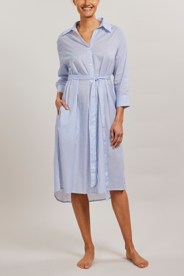 pour les femmes Button Front Dress - Chambray Stripe