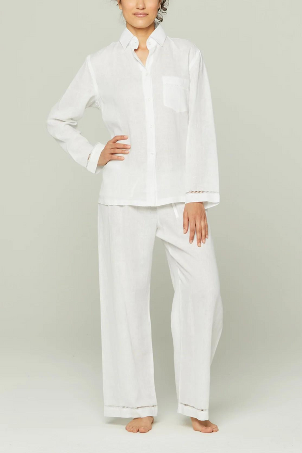 pour les femmes Italian Linen Pajama Set - White