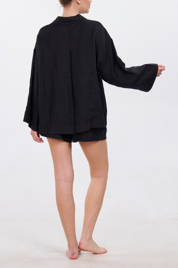 Pour Les Femmes Linen Boxing Short Set - Black