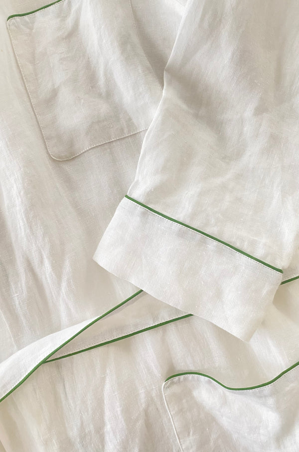 Pour Les Femmes Linen Robe - Piped In Basil