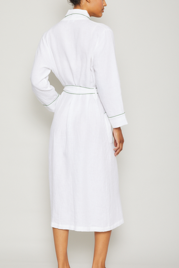 Pour Les Femmes Linen Robe - Piped In Basil