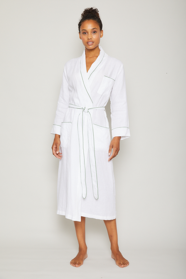 Pour Les Femmes Linen Robe - Piped In Basil