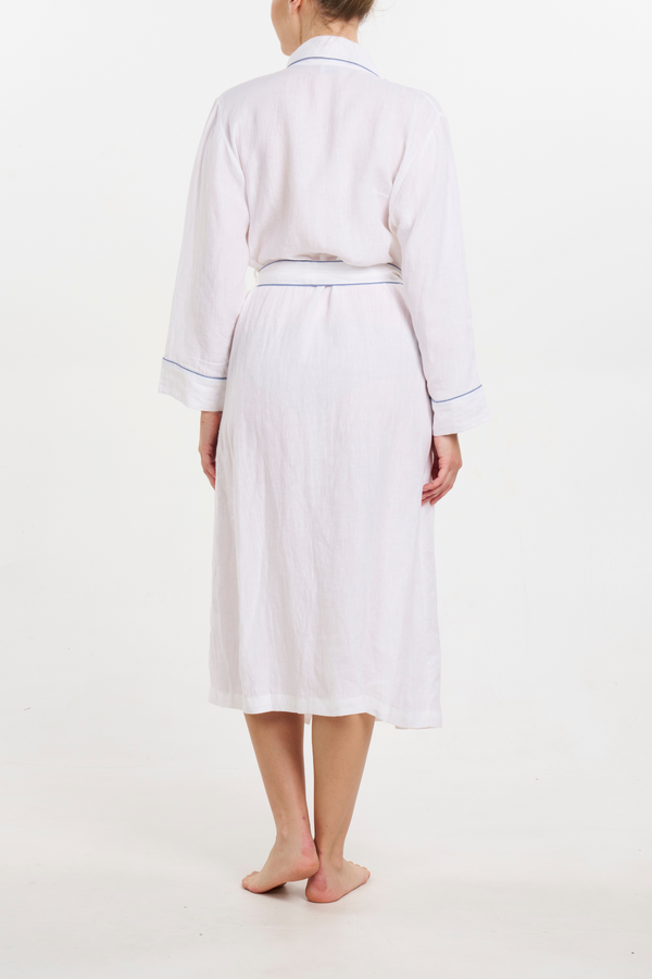 Pour Les Femmes Linen Robe - Piped In Blue