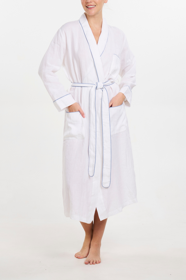 pour les femmes Linen Robe - Piped in Blue