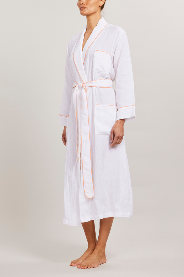 Pour Les Femmes Linen Robe - Piped In Shell Coral