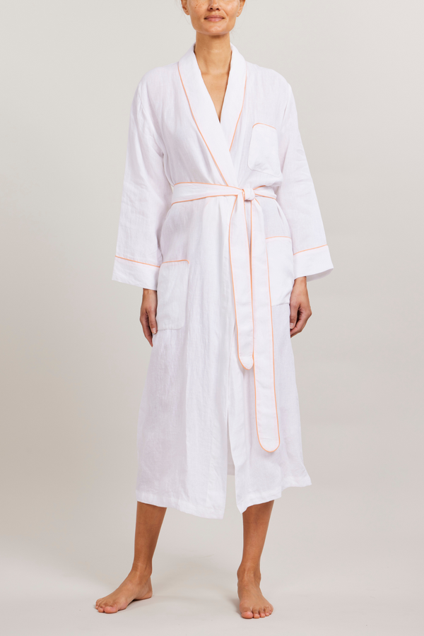 pour les femmes Linen Robe - Piped in Shell Coral