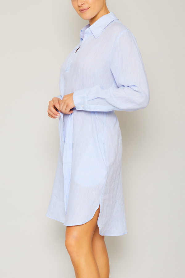 Pour Les Femmes Linen Shirt Dress - Light Blue