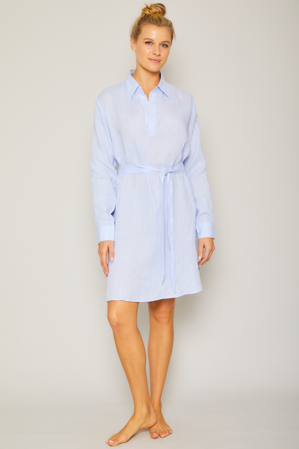 Pour Les Femmes Linen Shirt Dress - Light Blue