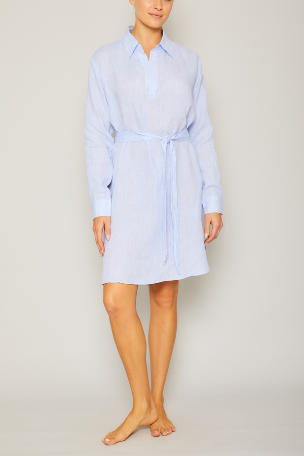 pour les femmes Linen Shirt Dress - Light Blue