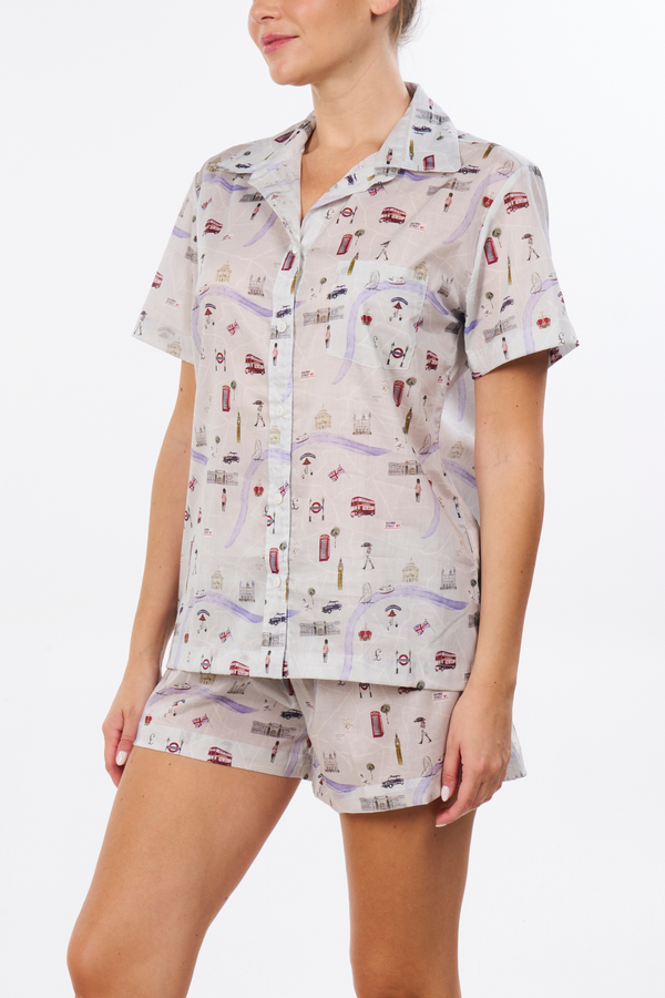 Pour Les Femmes London Print Short Set