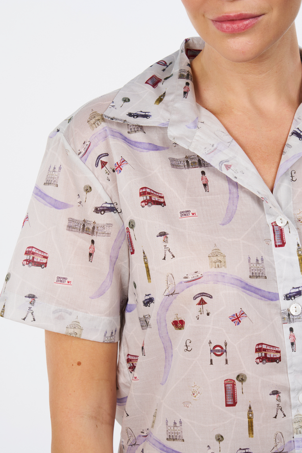 Pour Les Femmes London Print Short Set