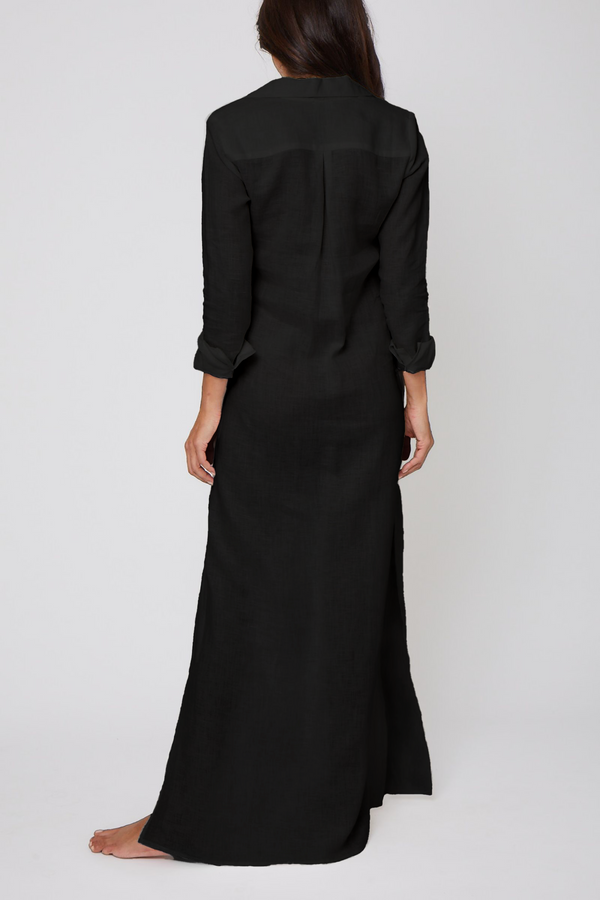 Pour Les Femmes Long Linen Shirt Dress - Black