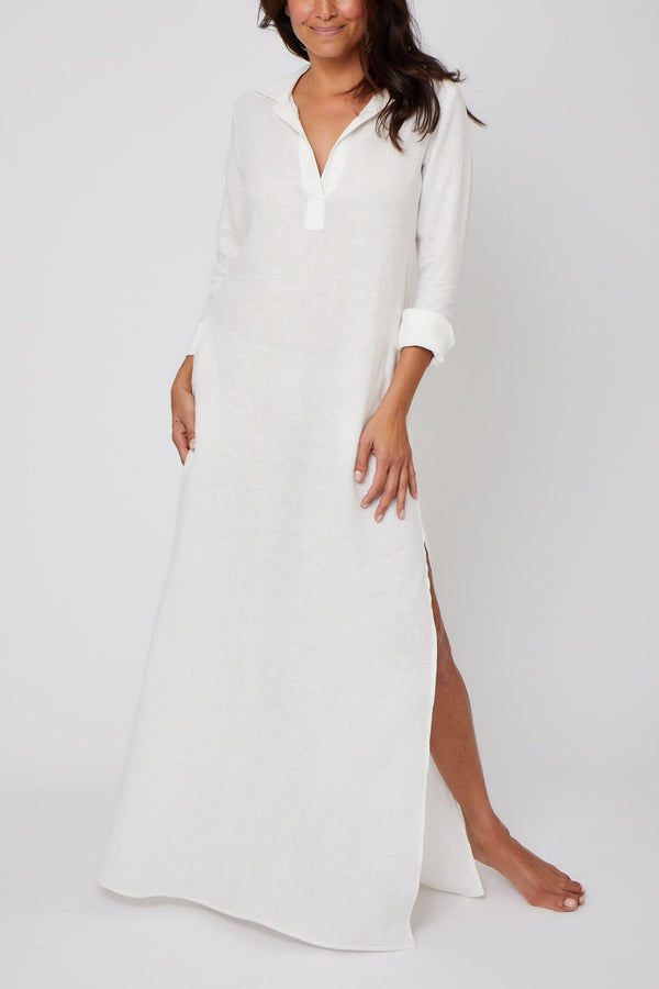 pour les femmes Long Linen Shirt Dress - Cream