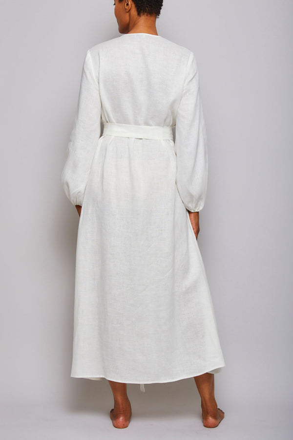 Pour Les Femmes Long Linen Wrap Dress - Cream