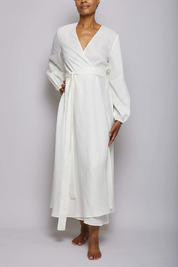 pour les femmes Long Linen Wrap Dress - Cream
