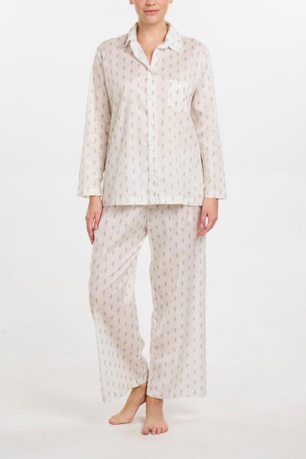 pour les femmes Long Sleeve PJ Set - Cactus Print