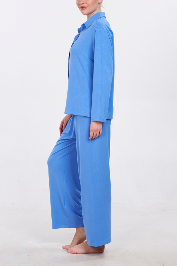 Pour Les Femmes Organic Bamboo Pajama Set - Blue