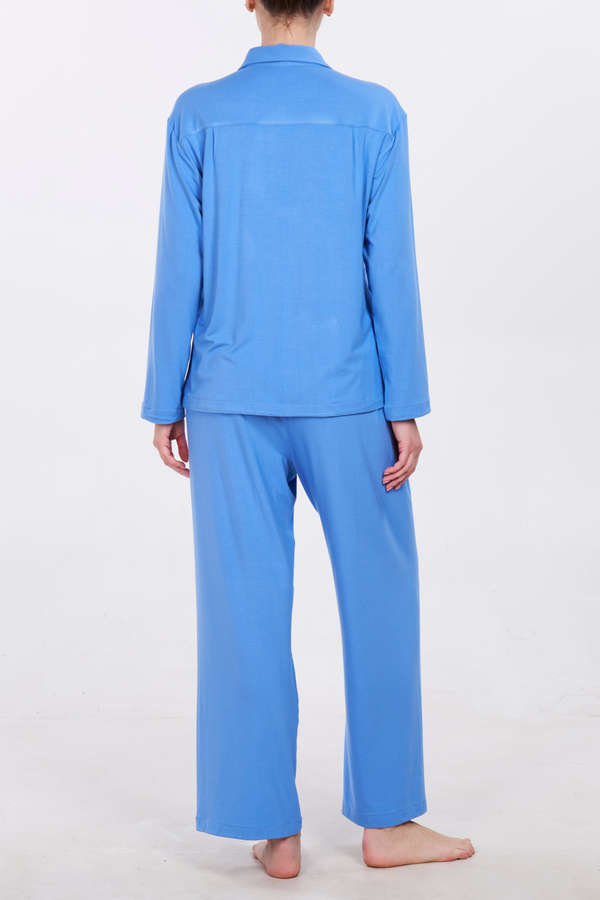 Pour Les Femmes Organic Bamboo Pajama Set - Blue