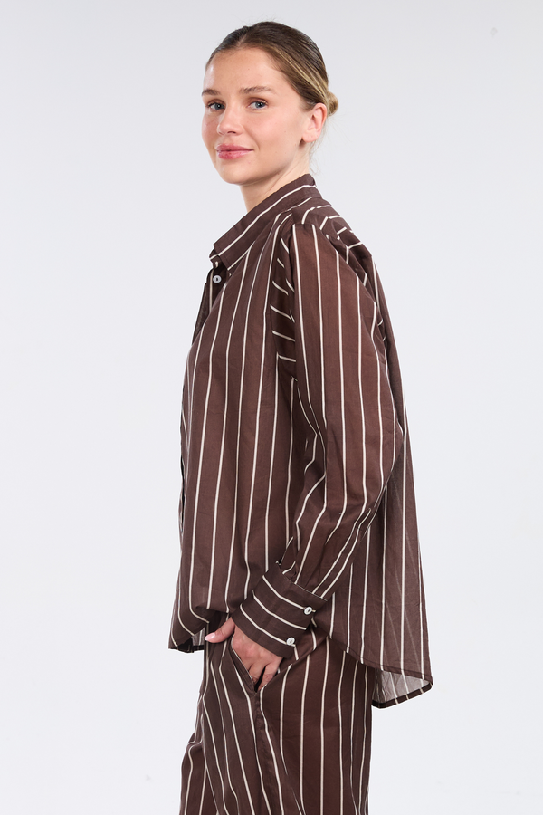 Pour Les Femmes Oversized Lounge Set - Mocha Stripe