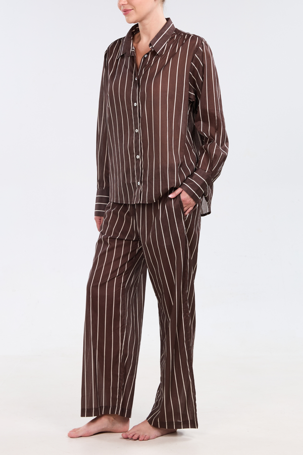 Pour Les Femmes Oversized Lounge Set - Mocha Stripe