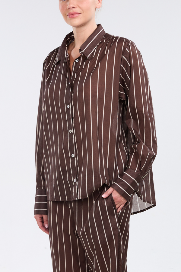 Pour Les Femmes Oversized Lounge Set - Mocha Stripe