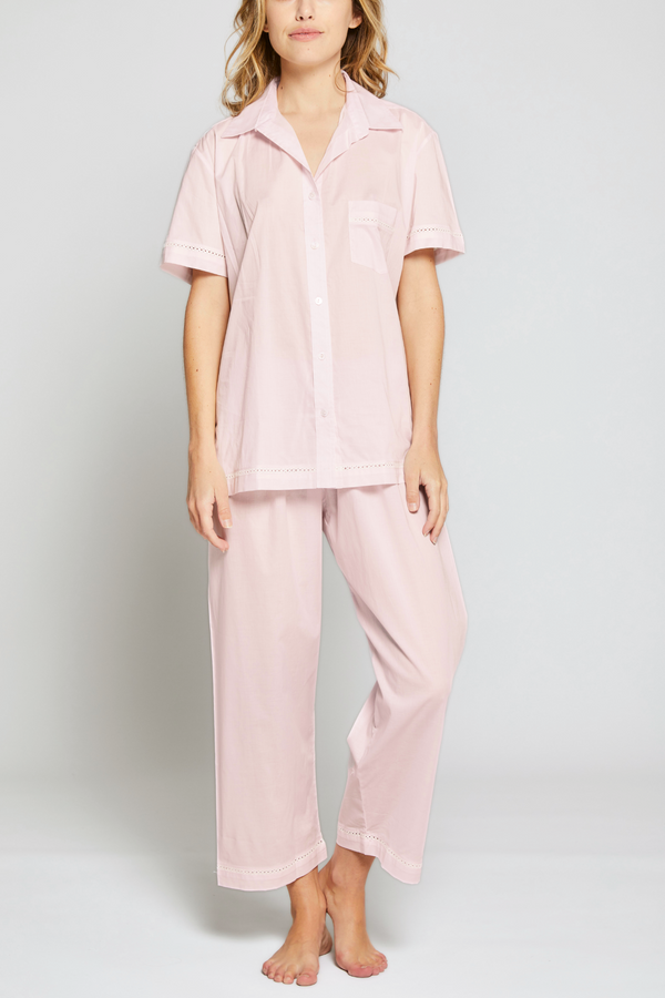 pour les femmes Short Sleeve Crop Pant PJ Set - Pink
