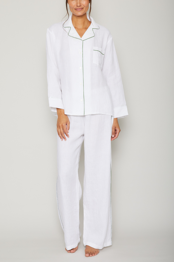 pour les femmes Sport Linen PJ Set - Piped in Basil