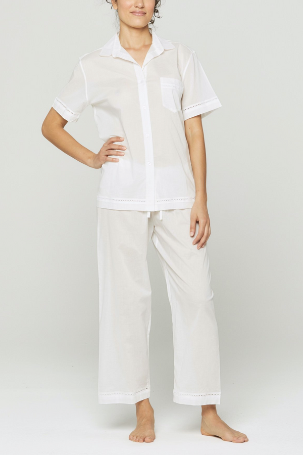 pour les femmes Short Sleeve Cropped Pant PJ Set - White