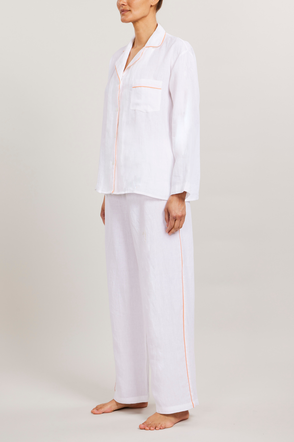 Pour Les Femmes Sport Linen PJ Set - Piped In Shell Coral