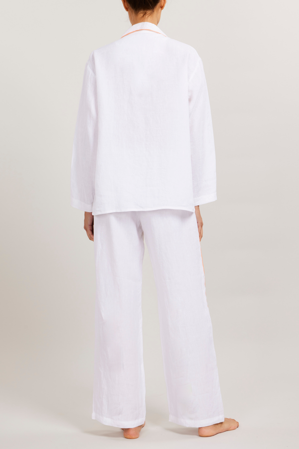 Pour Les Femmes Sport Linen PJ Set - Piped In Shell Coral