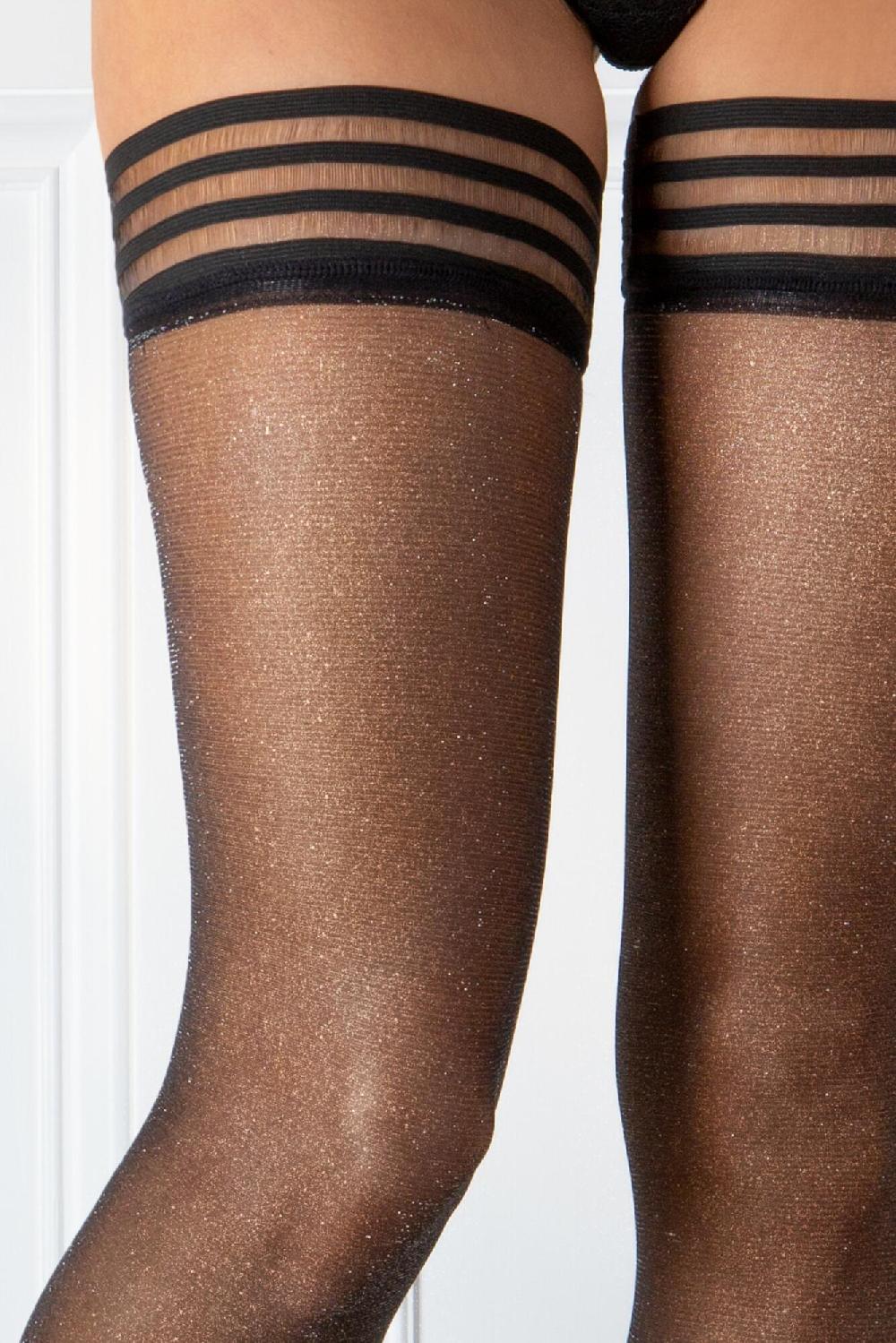 Pour Moi All That Glitters Lurex Hold Up - Black/Glitter