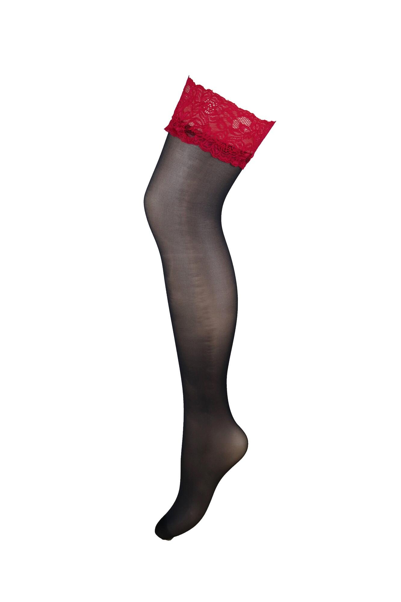 Pour Moi Allure Lace Top 15 Denier Stocking - Black/Red