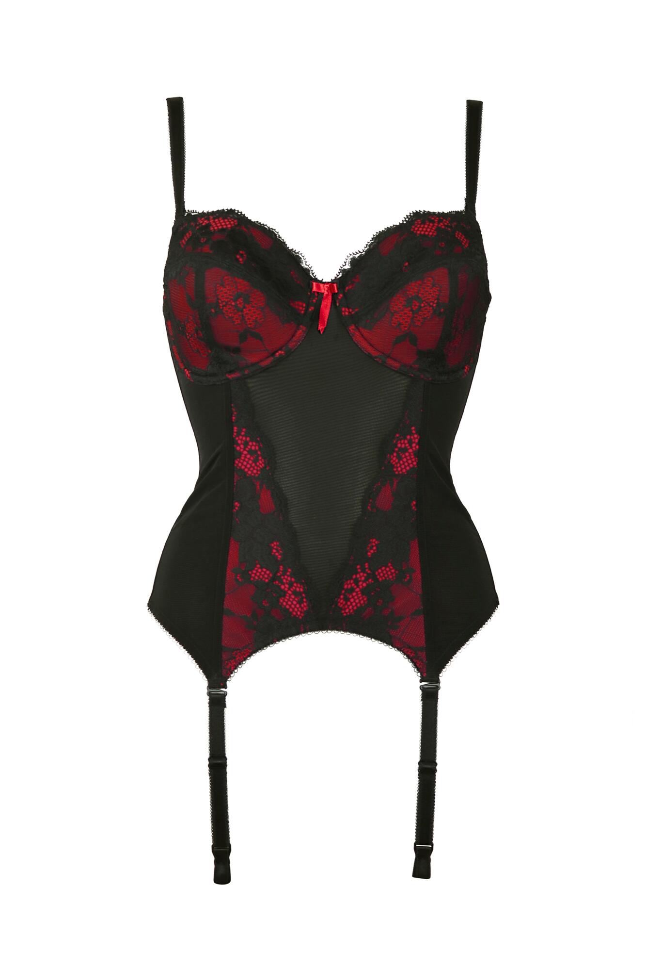 Pour Moi Amour Lightly Padded Underwired Strapless Basque - Black/Scarlet