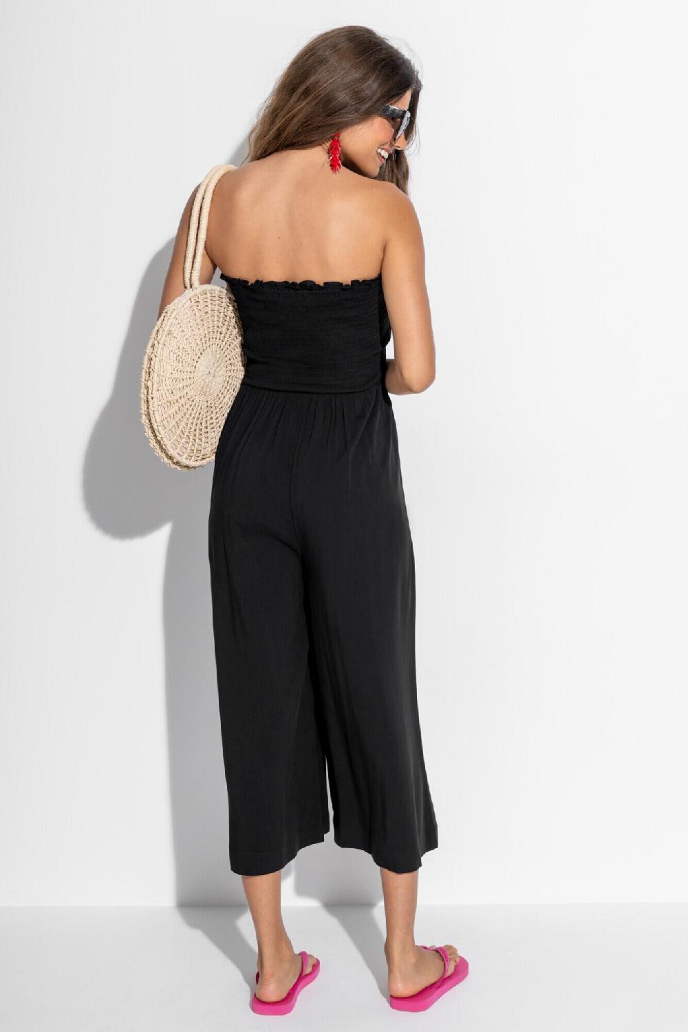 Pour Moi Anna Strapless Shirred Bodice Crop Leg Beach Jumpsuit - Black