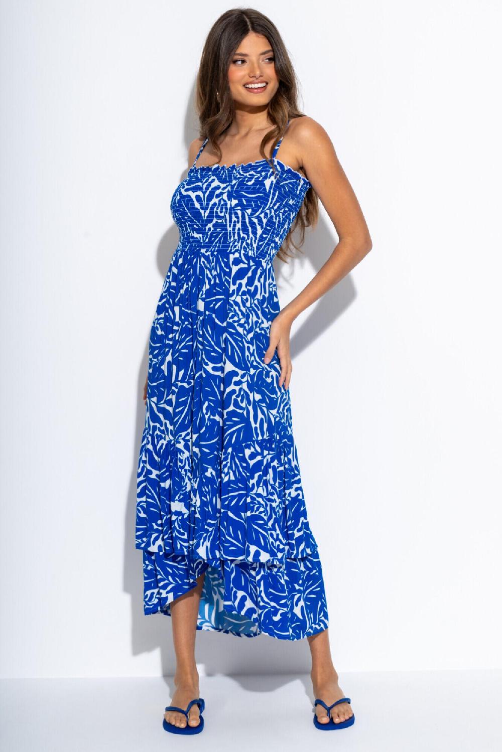 Pour Moi Asymmetric Tiered Woven Maxi Dress With Detachable Straps - Ultramarine/White