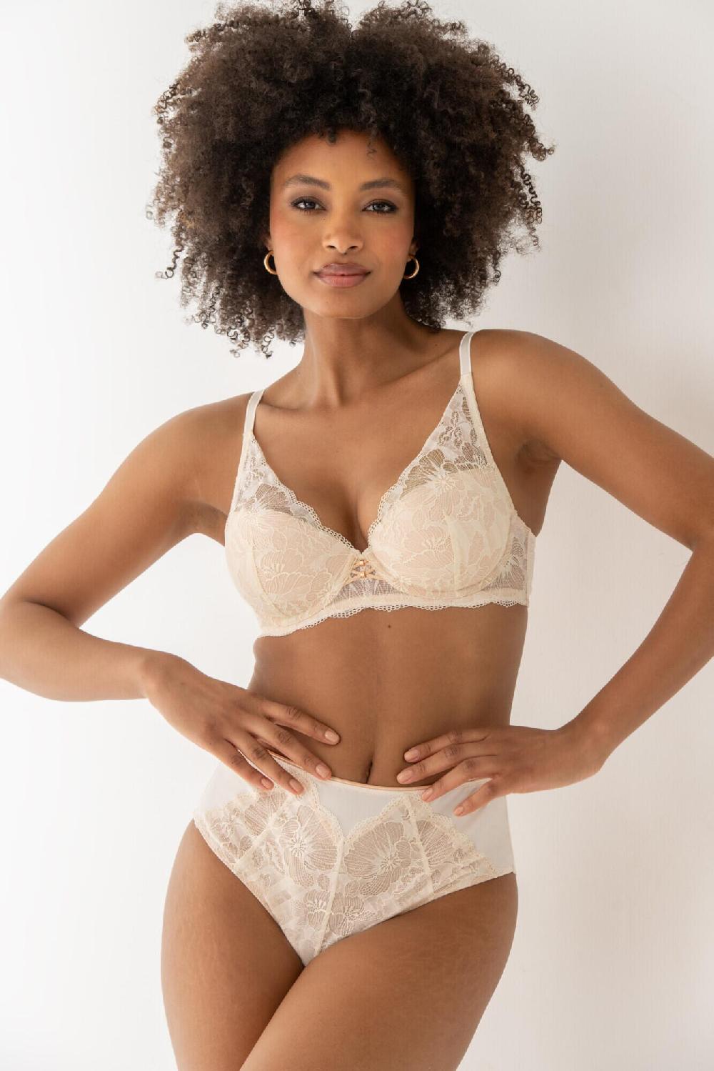Pour Moi Atelier Lace High Apex Lightly Padded Underwired Bra - Ivory/Champagne