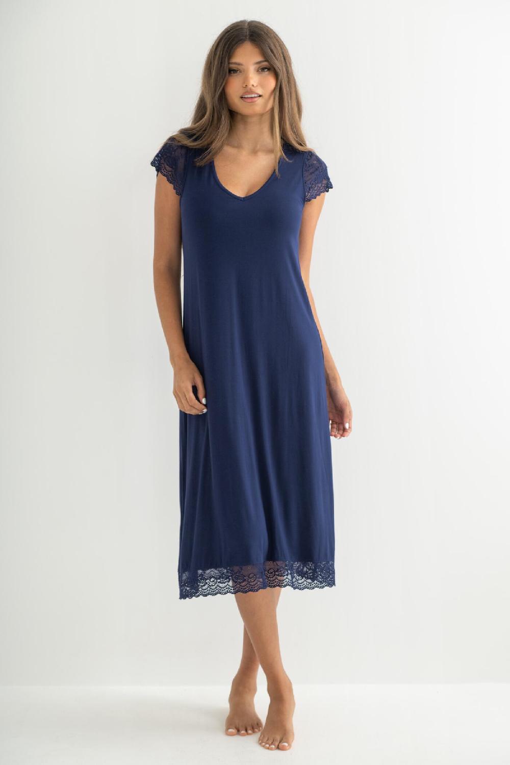 Pour Moi Bamboo Jersey Lace Secret Support Midi Chemise - Navy