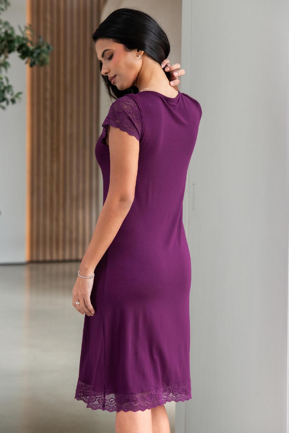 Pour Moi Bamboo Jersey Lace Secret Support Midi Chemise - Plum