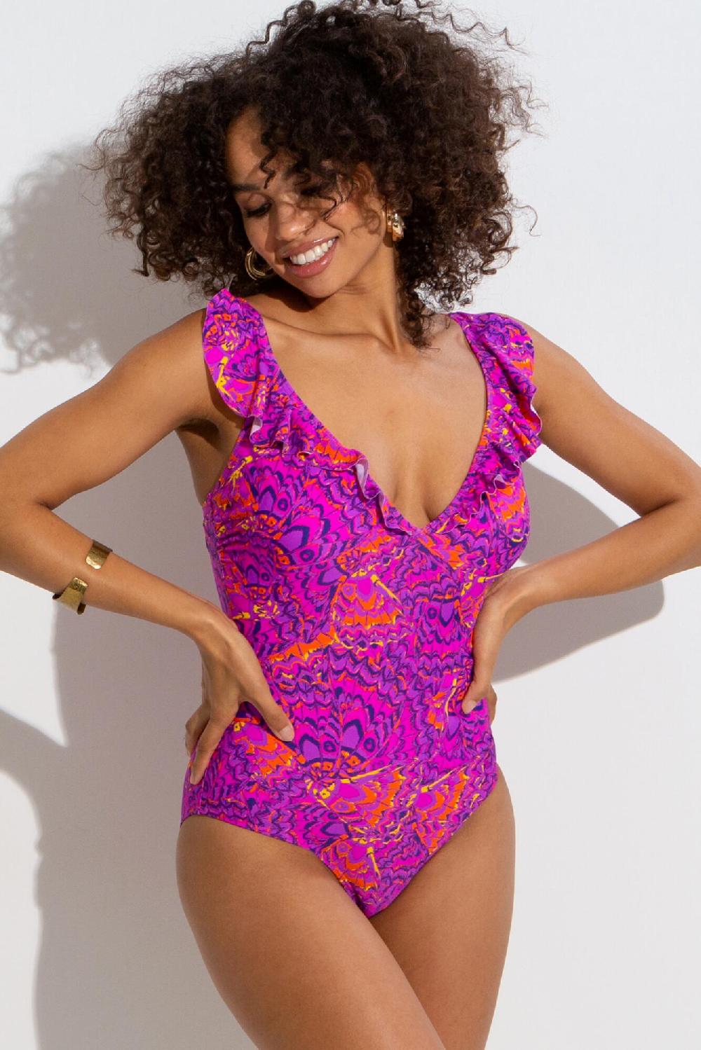 Pour Moi Bermuda Frill Tummy Control Swimsuit - Multi