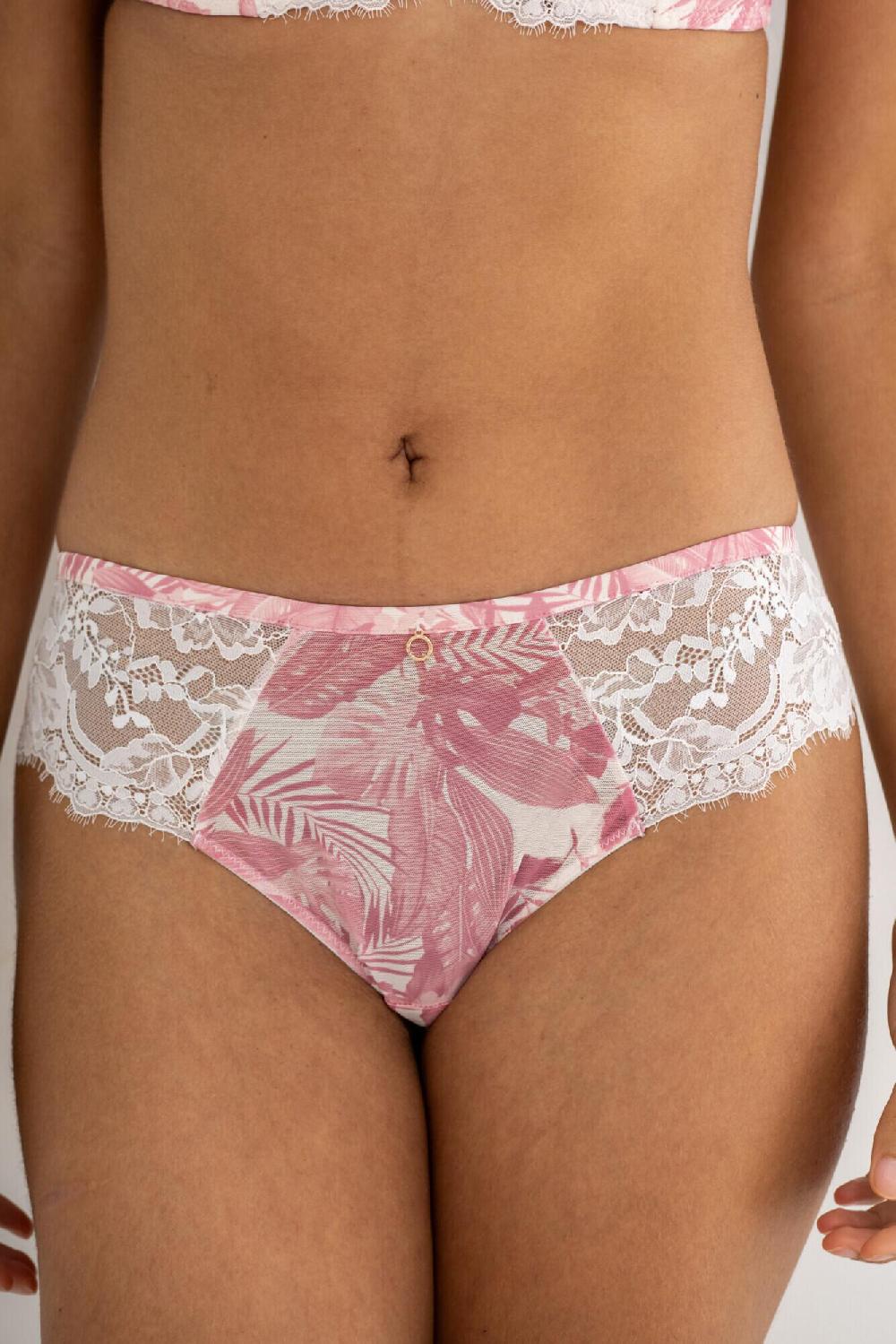 Pour Moi Bliss Printed Mesh Brazilian Brief - Pink Leaf