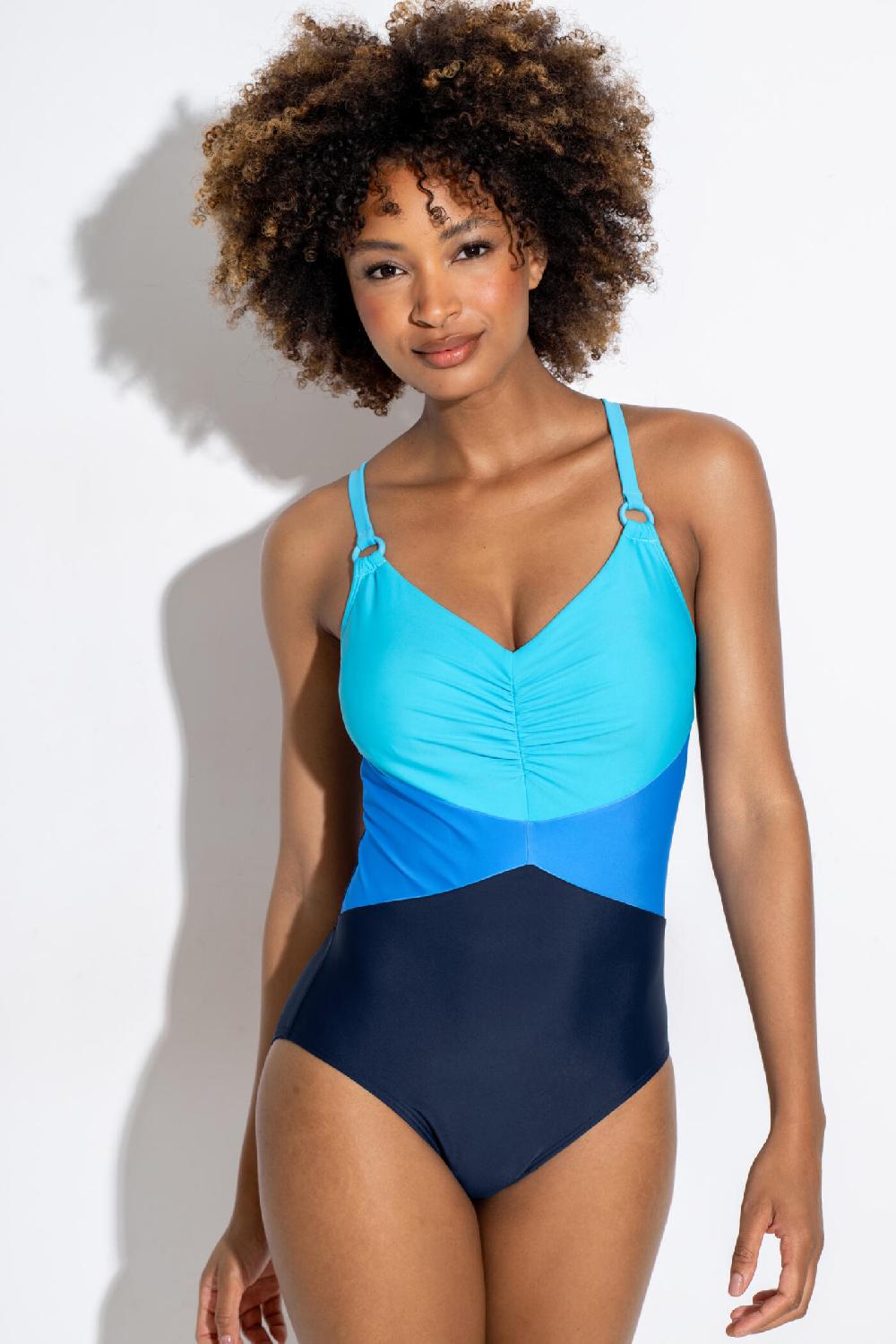 pour moi Brighton V-Neck Tummy Control Swimsuit - Navy/Blue